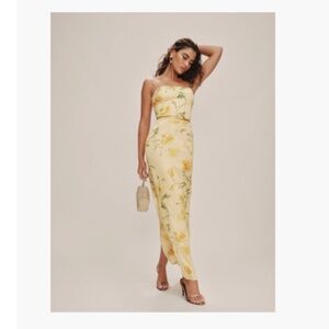 Reformation Frankie Silk Dress Yellow - Size 4